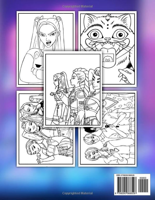 K-Pop’s De-mons Hunters coloring book: JUMBO Drawing Pages Of Characters and KPops Hu-ntrix’s Iconic Scenes for Kids Teens Adults