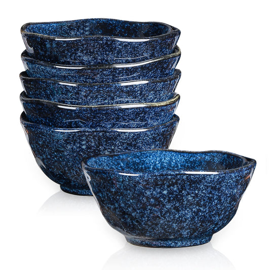 vicrays Ceramic Small Dessert Bowls Set - 10 oz, Set of 6, Microwave, Oven and Dishwasher Safe, for Rice, Ice Cream, Soup, Snacks, Cereal, Side Dishes, Kitchen Bowls Set (Starry Blue)
