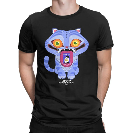 2025 Movie K-Pop Demon Hunters Cat T-Shirt Summer  100% Cotton T Shirts For Mens Trendy Tee Shirt Short-Sleeved Funny Top Tees