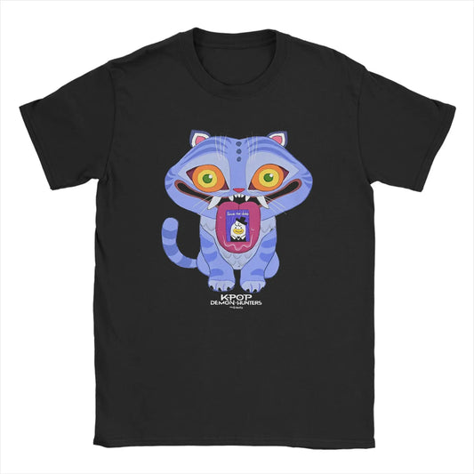 2025 Movie K-Pop Demon Hunters Cat T-Shirt Summer  100% Cotton T Shirts For Mens Trendy Tee Shirt Short-Sleeved Funny Top Tees